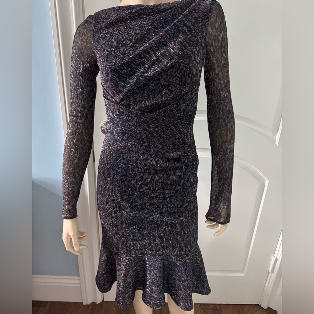 Talbot Runhof Metallic long sleeve cocktail dress size 4, 34